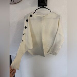 Faith & Zoe Cream Ribbed Knit Top with Label Detail